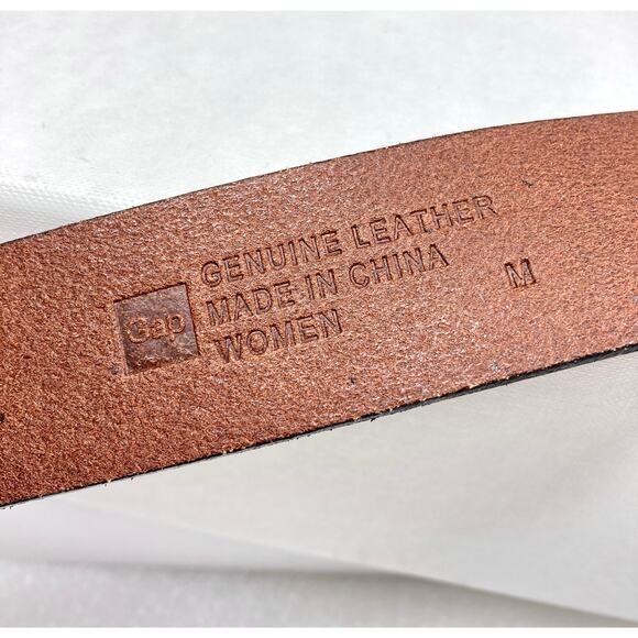 Gap Leather Belt Fold Over Pin Design No Prong Brass Buckle Caramel Color Size M - Picture 10 of 10